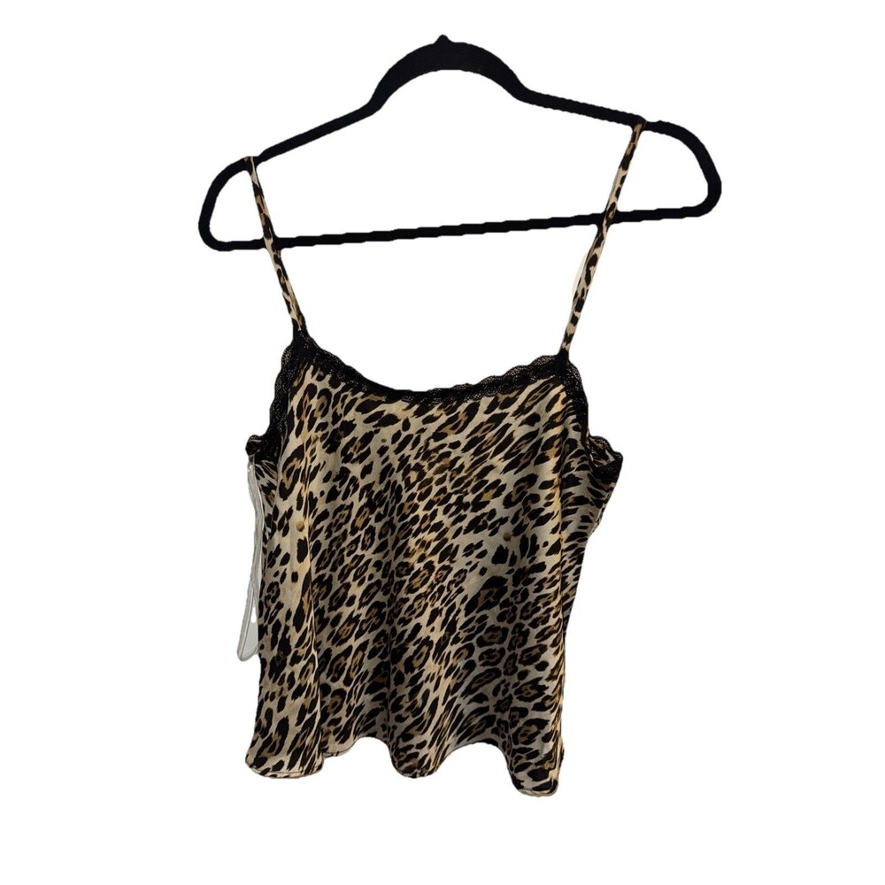 Woman’s MOA MOA Satin Cami Top Leopard Animal Print Tank Size S Sexy Lace Trim